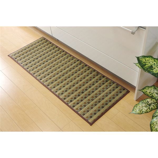 い草 キッチンマット|台所マット ドット柄 グリーン 約80×240cm 防滑 ウレタン 抗菌 防臭 調湿 クッション性抜群 日本製 代引不可