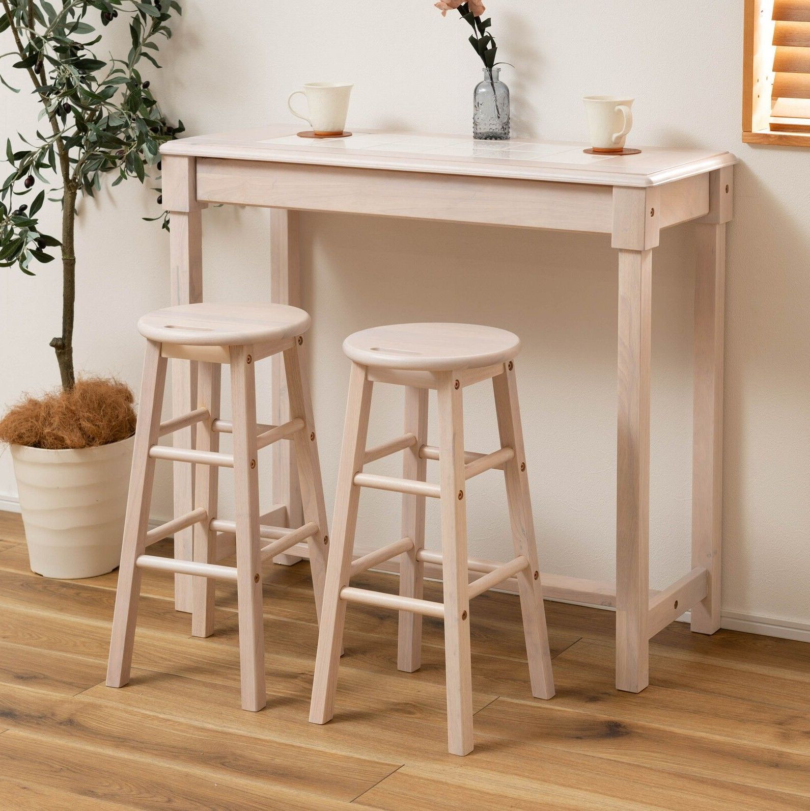 ♪カウンターテーブル 幅９５cm ＆スツール 2脚 セット タイル天板 PCデスク ワークデスク リモートワーク テレワーク