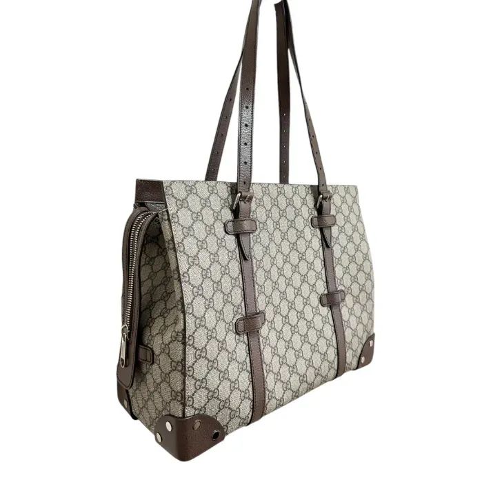 中古美品】GUCCI GGスプリーム トートバッグ ディテール付き ブラウン 