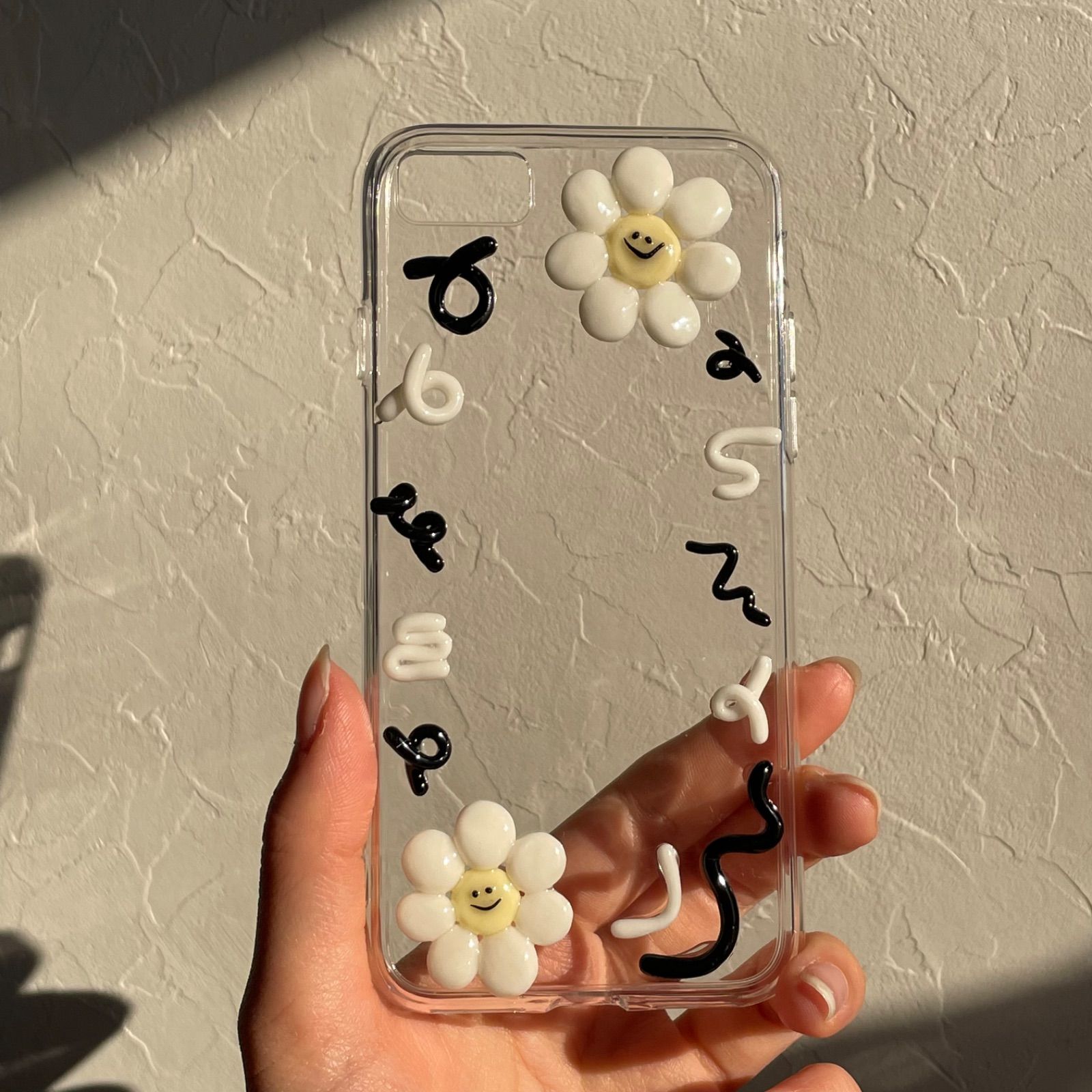 メルカリshops Order No 121 ニコちゃんフラワー白黒トレカケース スマホケース