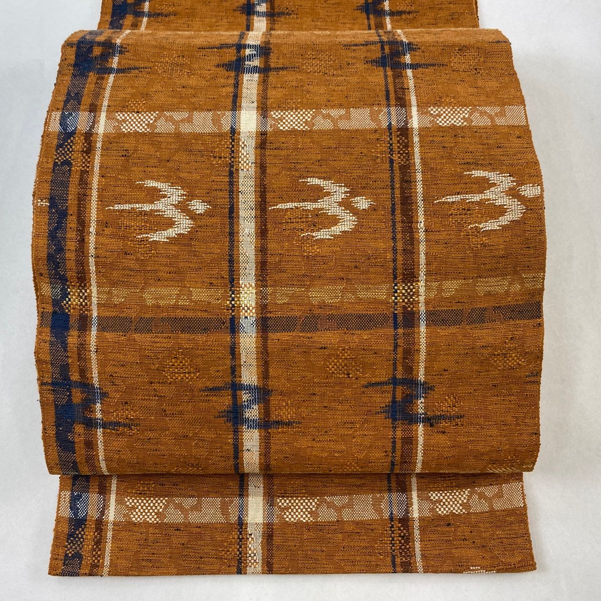 名古屋帯 美品 優品 八寸名古屋帯 松葉仕立て 燕 格子 茶色 正絹 【中古】