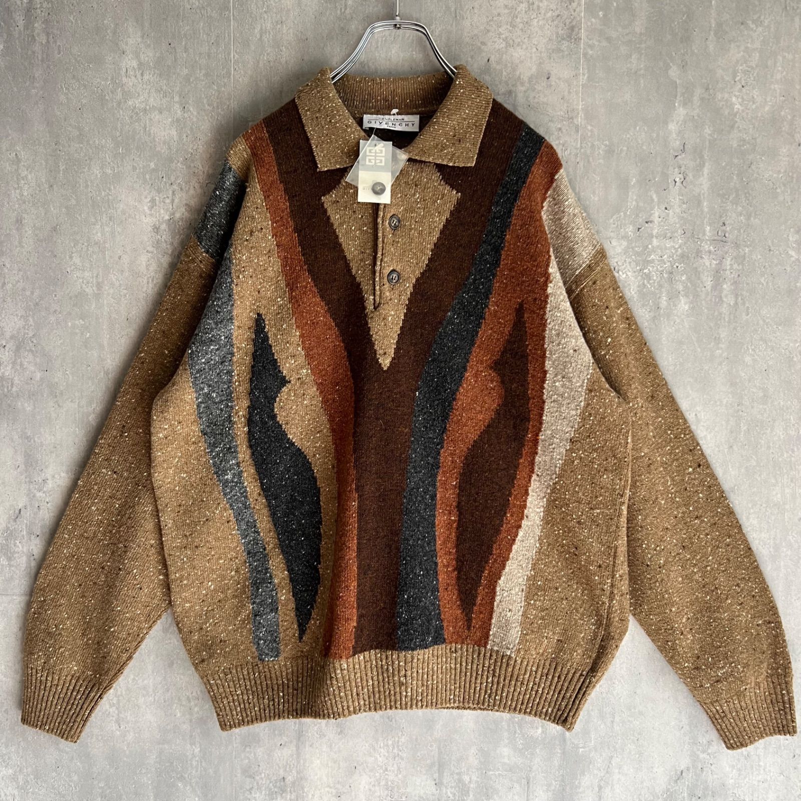 GIVENCHY GENTLEMAN ジバンシー イタリア製 ウールニット 長袖ポロシャツ アーカイブ アートピース Mサイズ