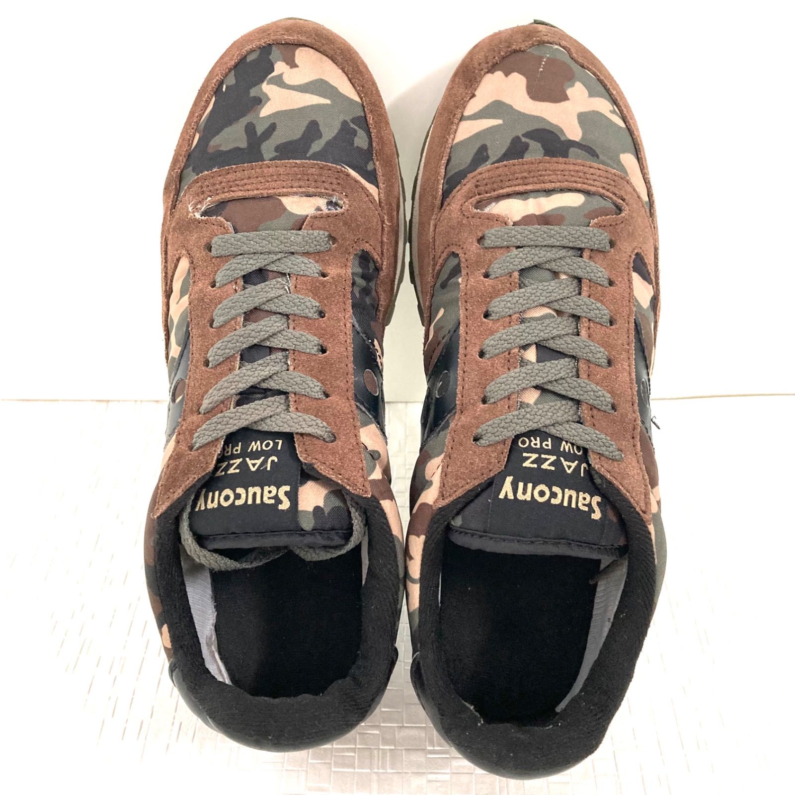 渋いアイテム！ミリタリー系にも！【Saucony JAZZ】サッカニー ジャズ LOW PRO CAMO カモフラージュ ローカット スニーカー  70111-1 レザー ナイロン レトロ 迷彩柄 ブラウン×グリーン メンズ サイズUSA9.5／M14930UU - メルカリ