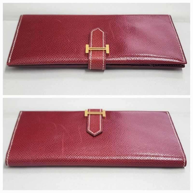 レザー 赤 二つ折り財布 ゴールド金具 エルメス 二つ折り HERMES