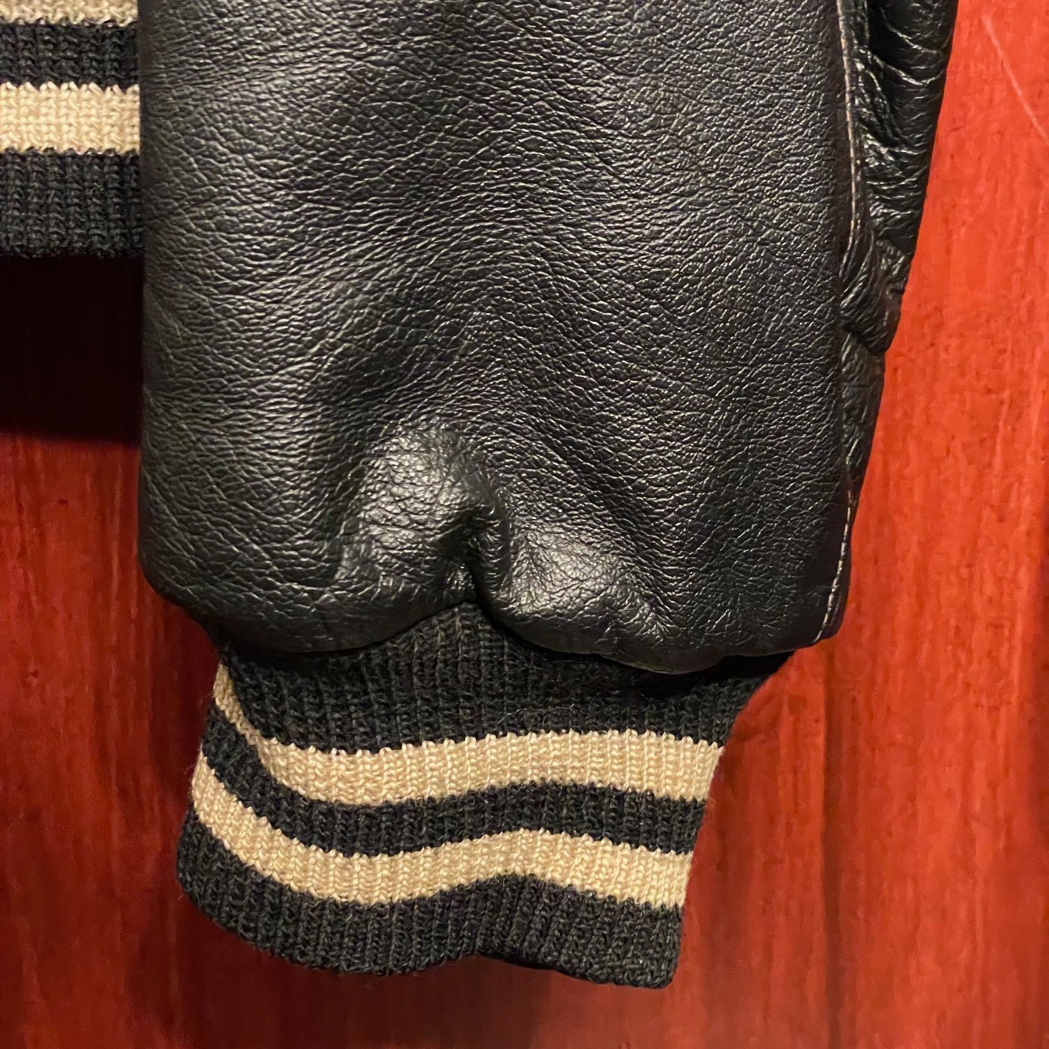 USA製 GOLDEN BEAR スタジアム ジャンバー 袖レザー M 革タグ MADE IN USA製 80s～90s Golden Bear 革タグ 袖レザースタジアム