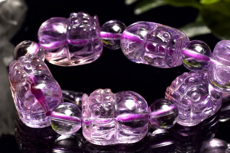 １点物 繊細彫刻 アメトリン 13-14x8.5-9 丸玉6.5 mm 貔貅彫刻 ブレスレット パワーストーン 天然石 _MA8334