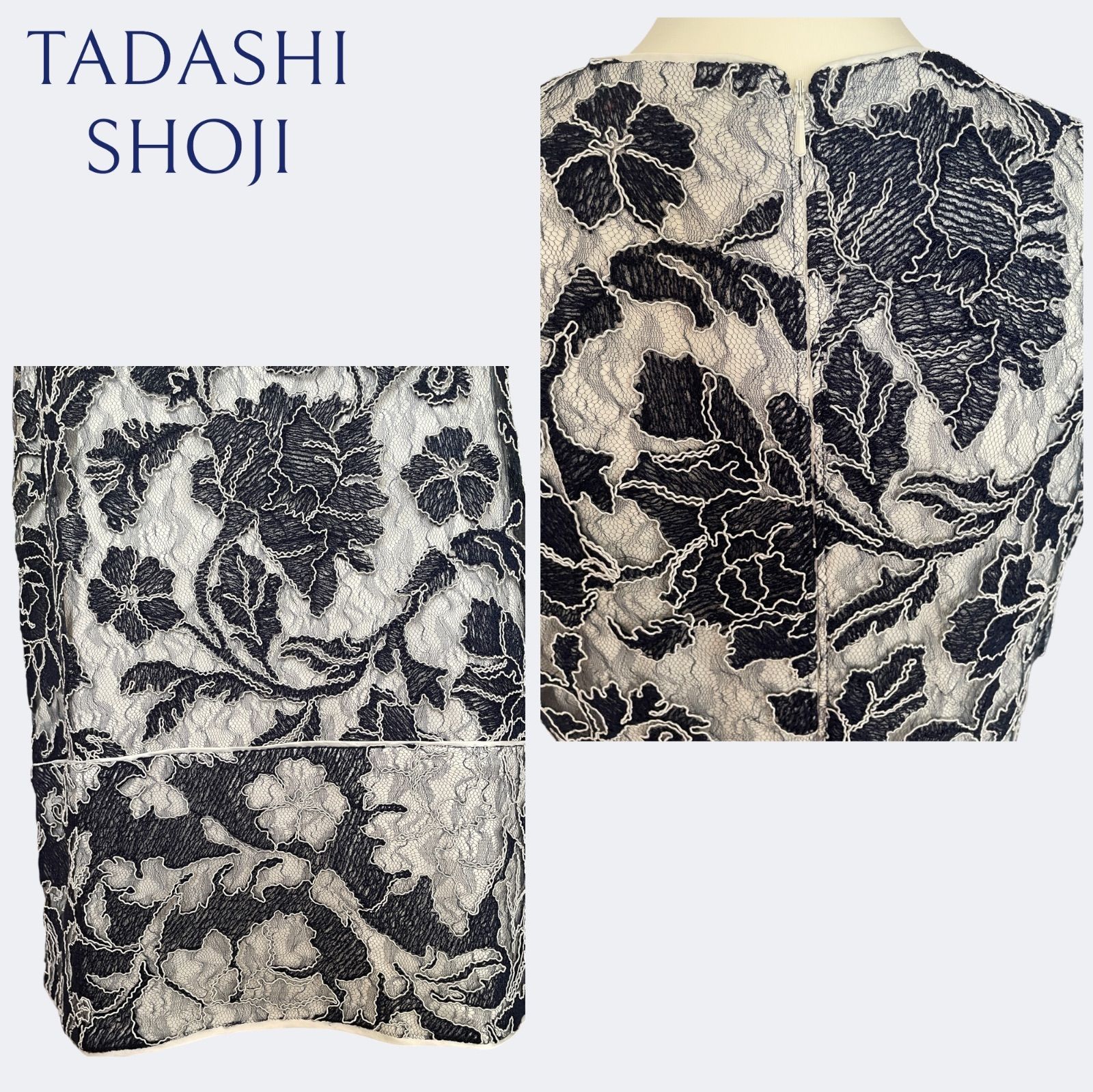 新品◆タダシショージ 上品ネイビーホワイトお花刺繍の総レースワンピース4L 新品◇TADASHI SHOJI タダシショージ 上品ネイビーホワイトお花刺繍の