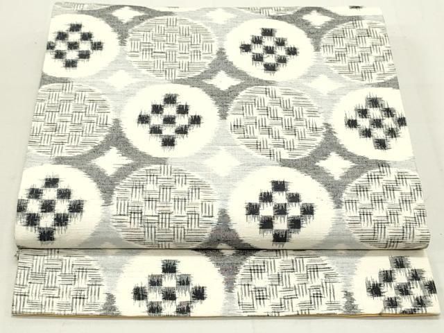 平和屋着物○九寸名古屋帯 紬地 総刺繍 幾何学文様 正絹