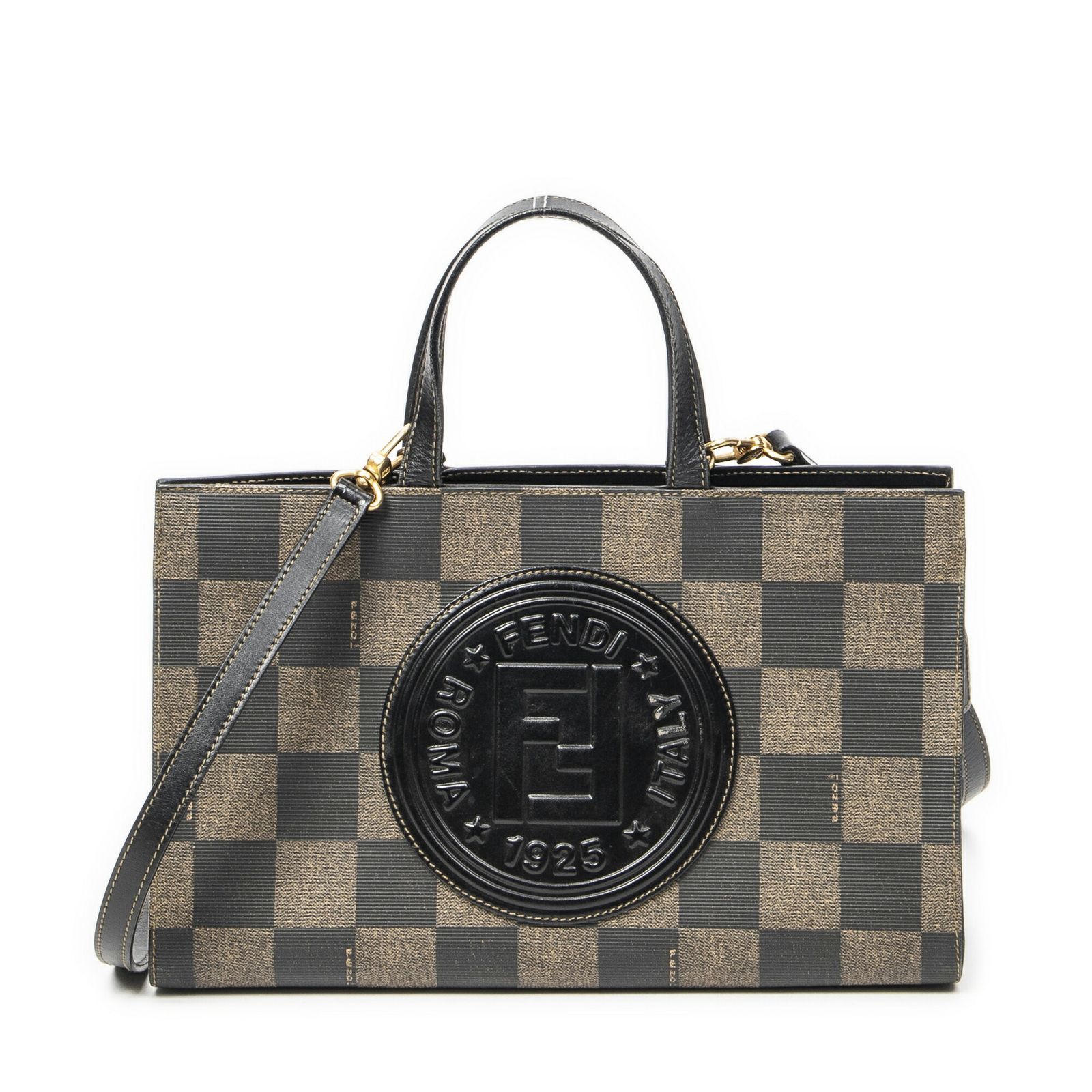FENDI フェンディ2ウェイトートブラウン|ブラックペキンチェックコーティングキャンバスA
