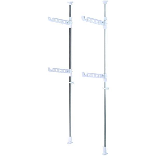 組立式 工具不要 突っ張り式 洗濯物干し台 竿受けスタンド 室内用 ロング ホワイト 物干し竿別売り ポーリッシュ