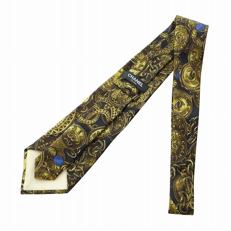 シャネル CHANEL ネクタイ ワイドタイ 総柄 ロゴ ココマーク 絹 シルク 黄 イエロー ■GY01 /MQ メンズ シャネル CHANEL ネクタイ ワイドタイ 総柄 ロゴ ココマーク 絹