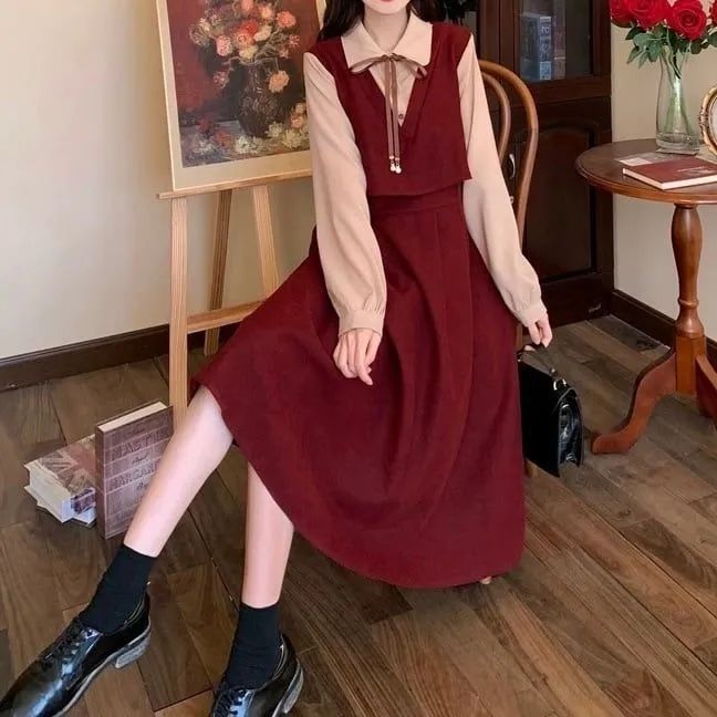 新品】レトロガーリー♡カレッジスタイルフェイクワンピース