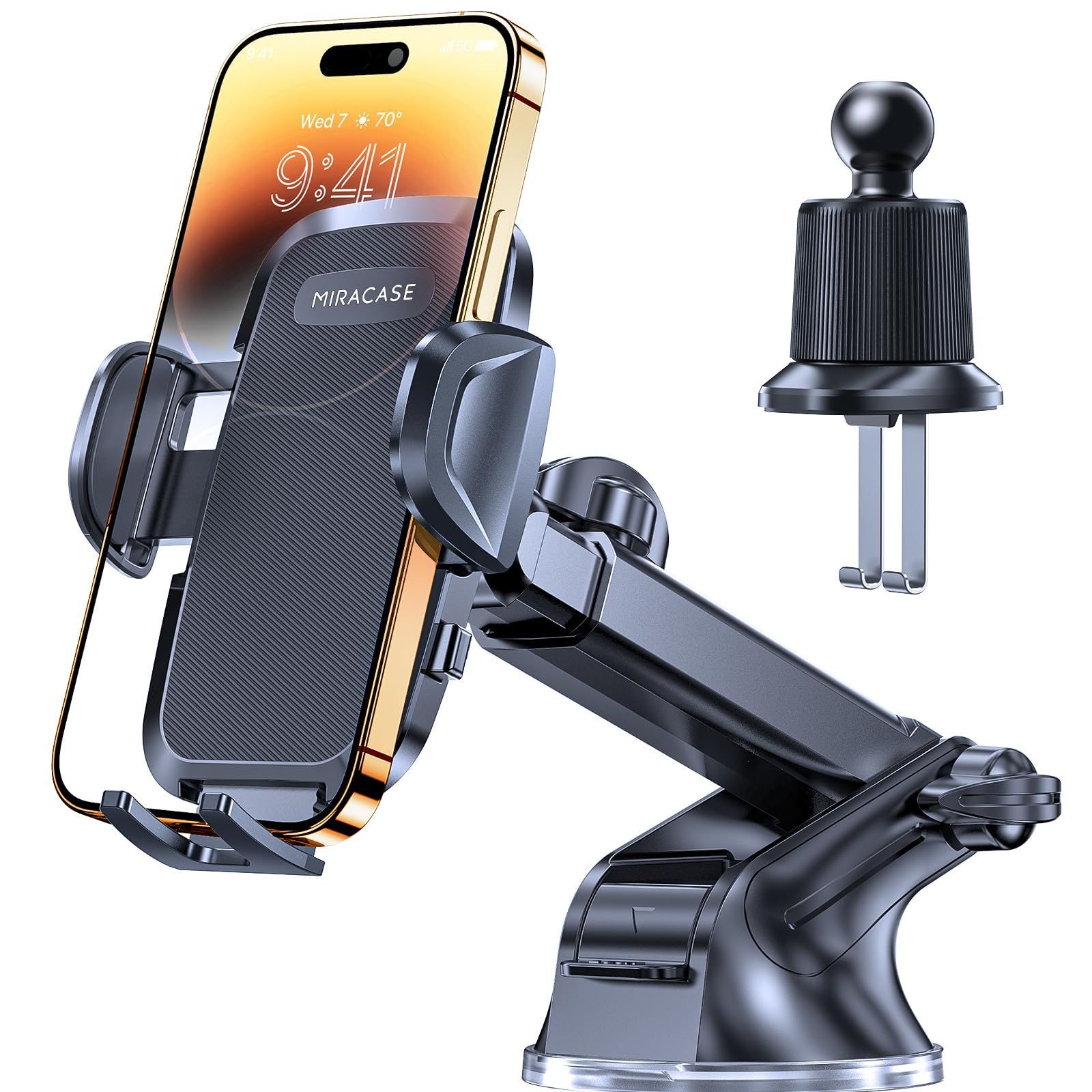 【数量限定】スマホスタンド 車載スマホホルダー【二重メタルフック+3軸伸縮アーム 】車吹き出し口 車 ダッシュボード 】 フロントガラス【360回転 車【業界改良強力吸盤 片手操作】 3in1 ス