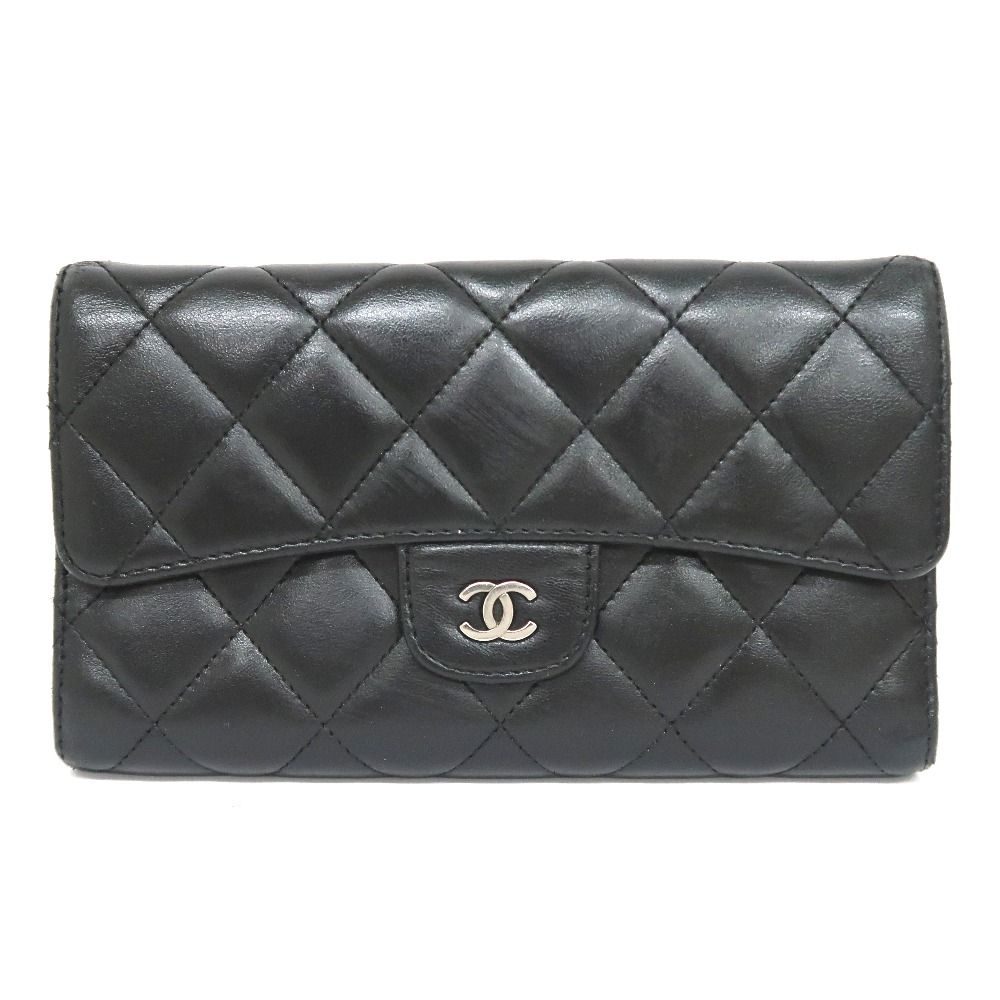 CHANEL シャネル 三つ折り長財布 マトラッセ ラムスキン 黒 シャネル 三つ折り財布 マトラッセ ココマーク スモール