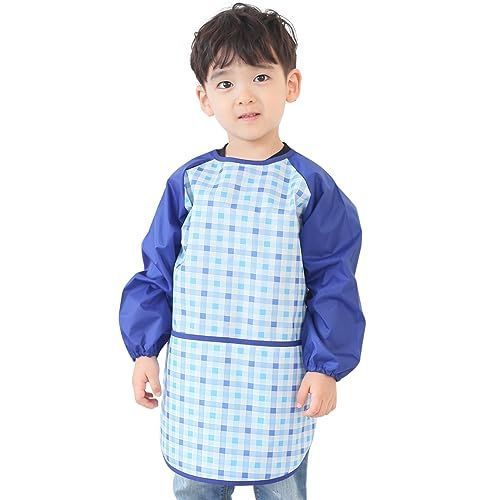 ブルーチェック_XL [プリエ] 子供用 キッズ ユニセックス 防水 絵画 スモック エプロン1歳-10歳用 (S-XXL size)， Blue Check (16-XL)