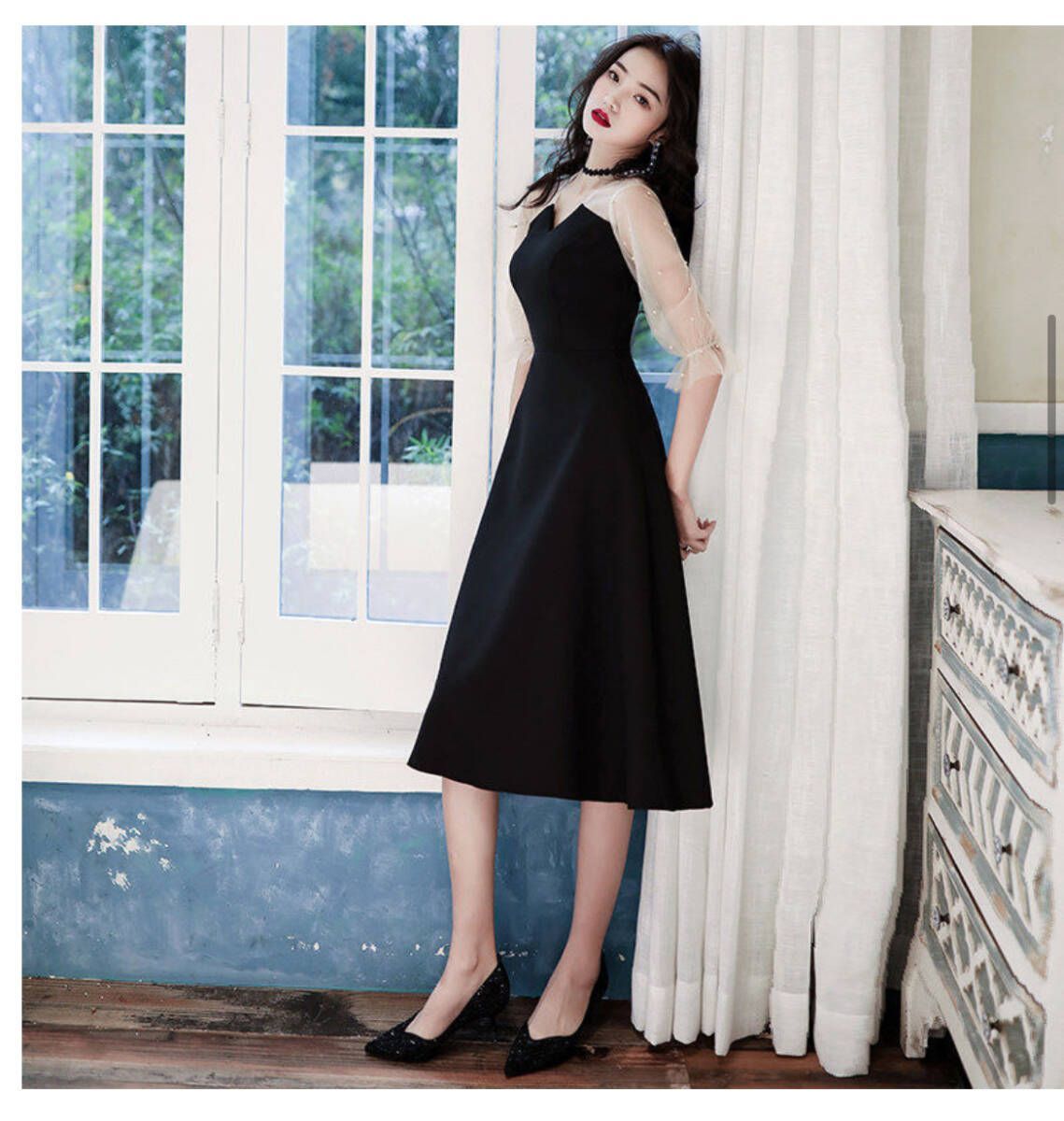 シースルーブラックパーティードレス M シースルー パーティードレス