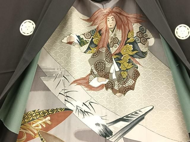 平和屋着物＃男性 長羽織 黒紋付き ロング丈 正絹 逸品 CAAT5805id