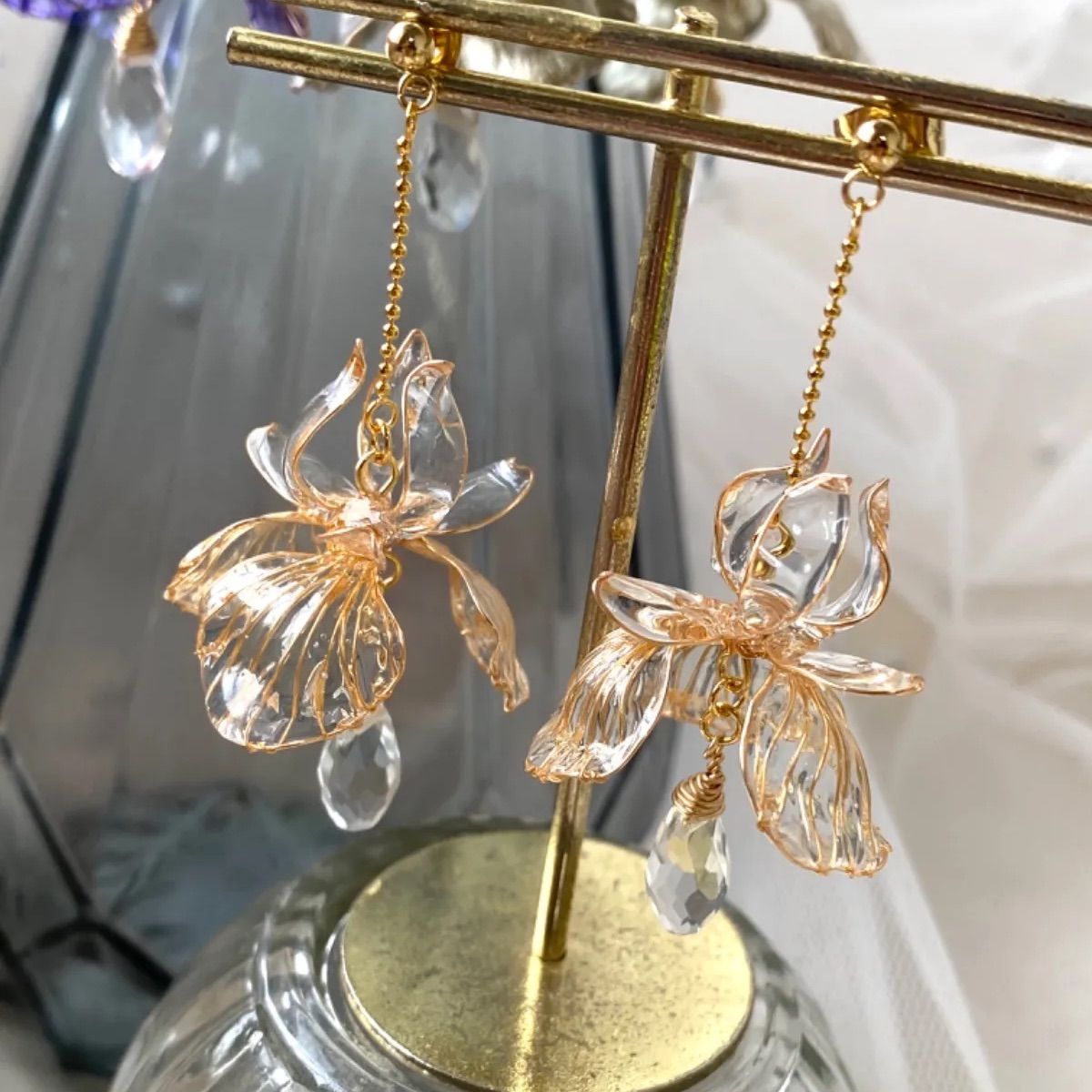 菖蒲（あやめ）の耳飾り イヤリング/ピアス ディップアート