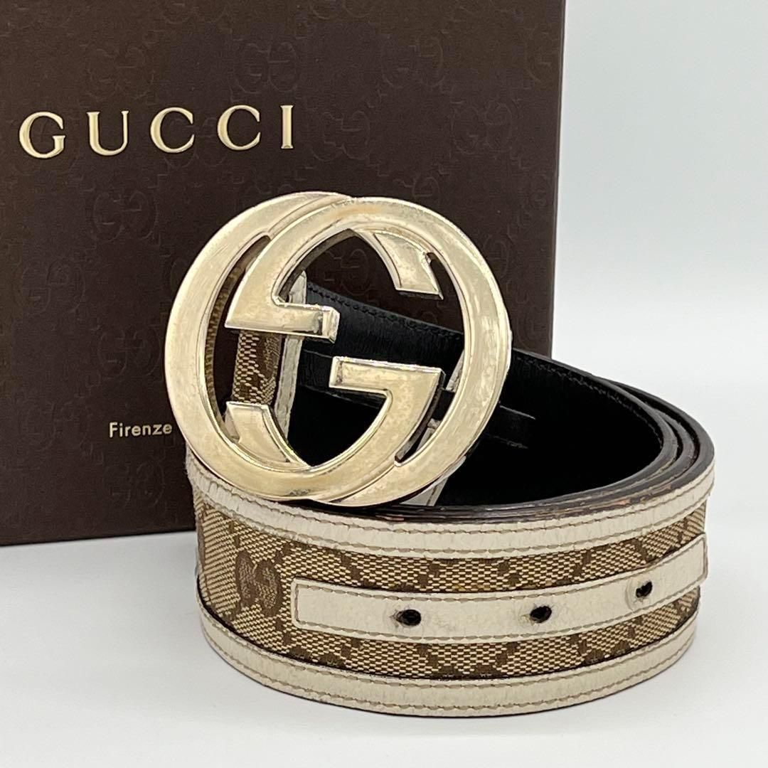 ✨️美品✨️GUCCI インターロッキング グッチシマ ベルト GG柄 ゴールド - メルカリ