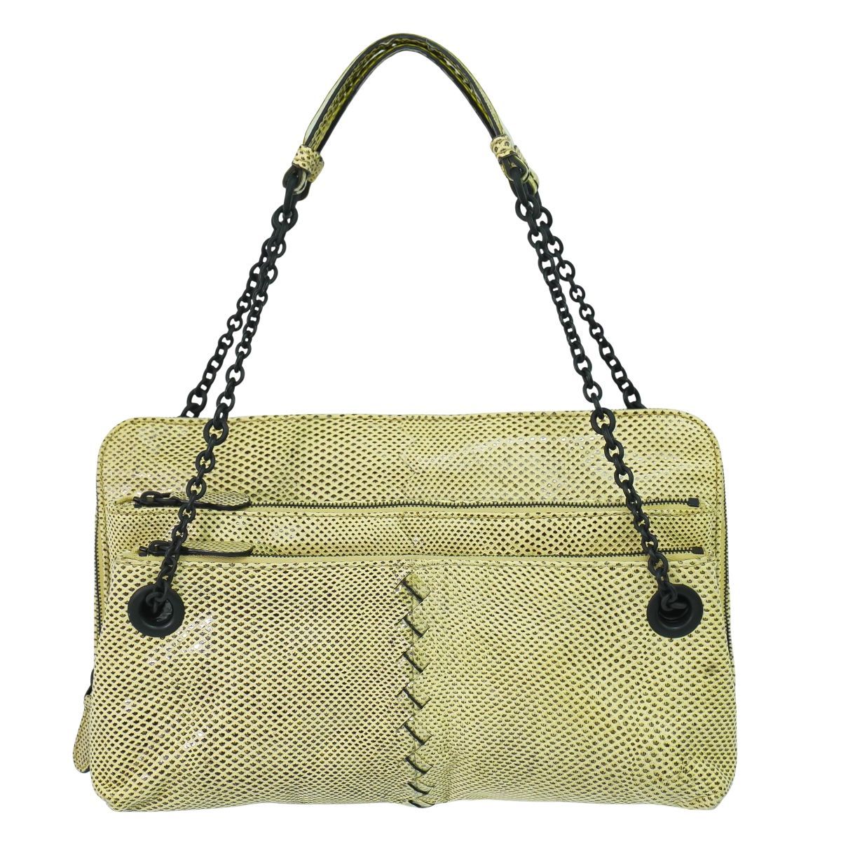 本物 ボッテガ ヴェネタ BOTTEGA VENETA チェーン ショルダーバッグ リザード レザー ベージュ バッグ フォロー割