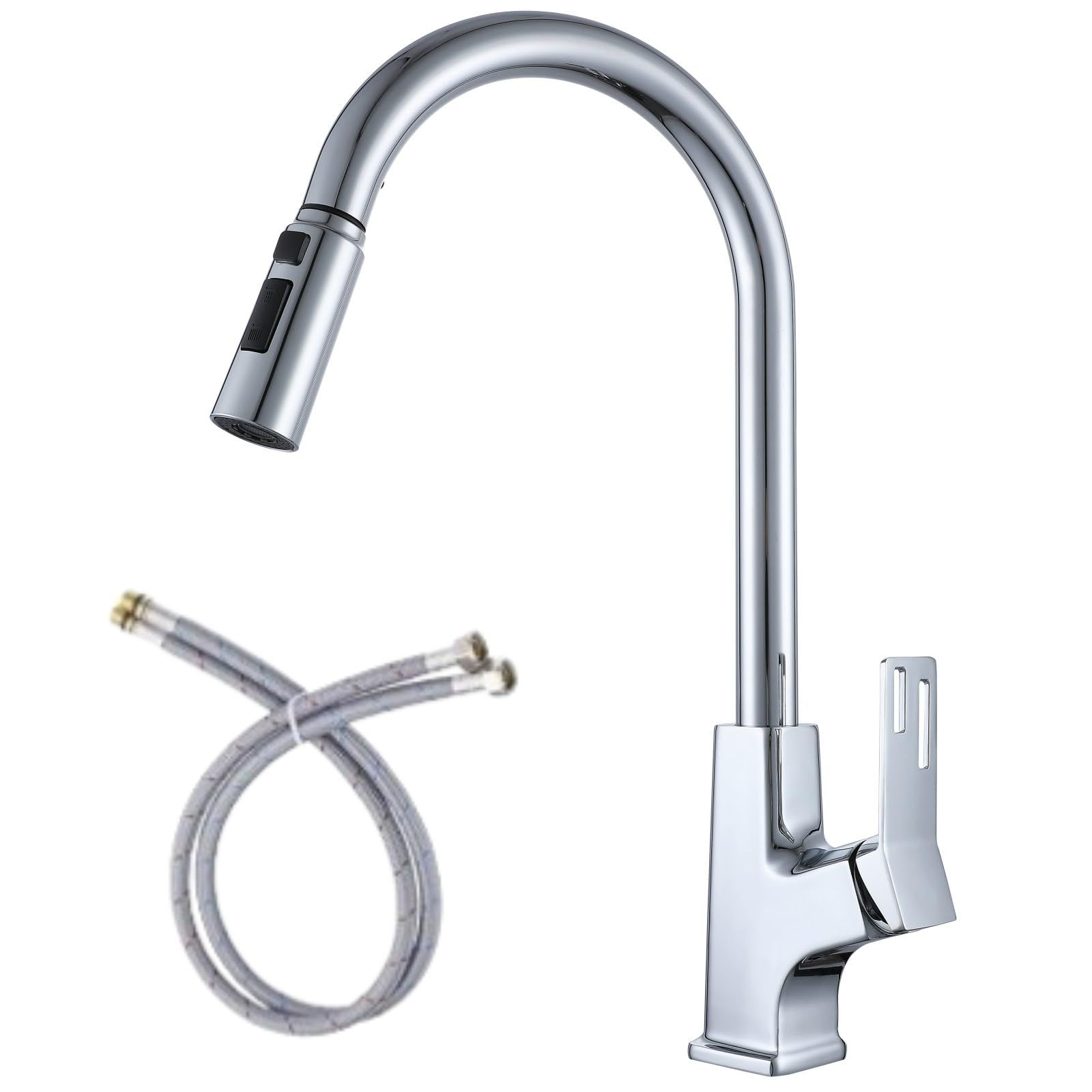 新品 Cooltens モダンなキッチン混合栓 3つの吐水口モード、引き出し式スプレー付き 真鍮製シングルレバー混合栓 キッチンシンク用 ランドリーシンク用