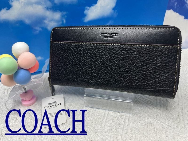 コーチ 長財布 COACH 財布 アコーディオン ラウンドジップ レザー バッファロー型押し   新生活 年度末 プレゼント 贈り物 ギフト 父の日 財布 メンズ 新品未使用 ブランド ファッション A195 F12130 13