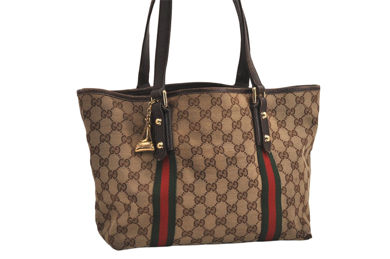 GUCCI グッチ ウェブ シェリーライン トートバッグ GGキャンバス レザー 137396 ブラウン 6242M