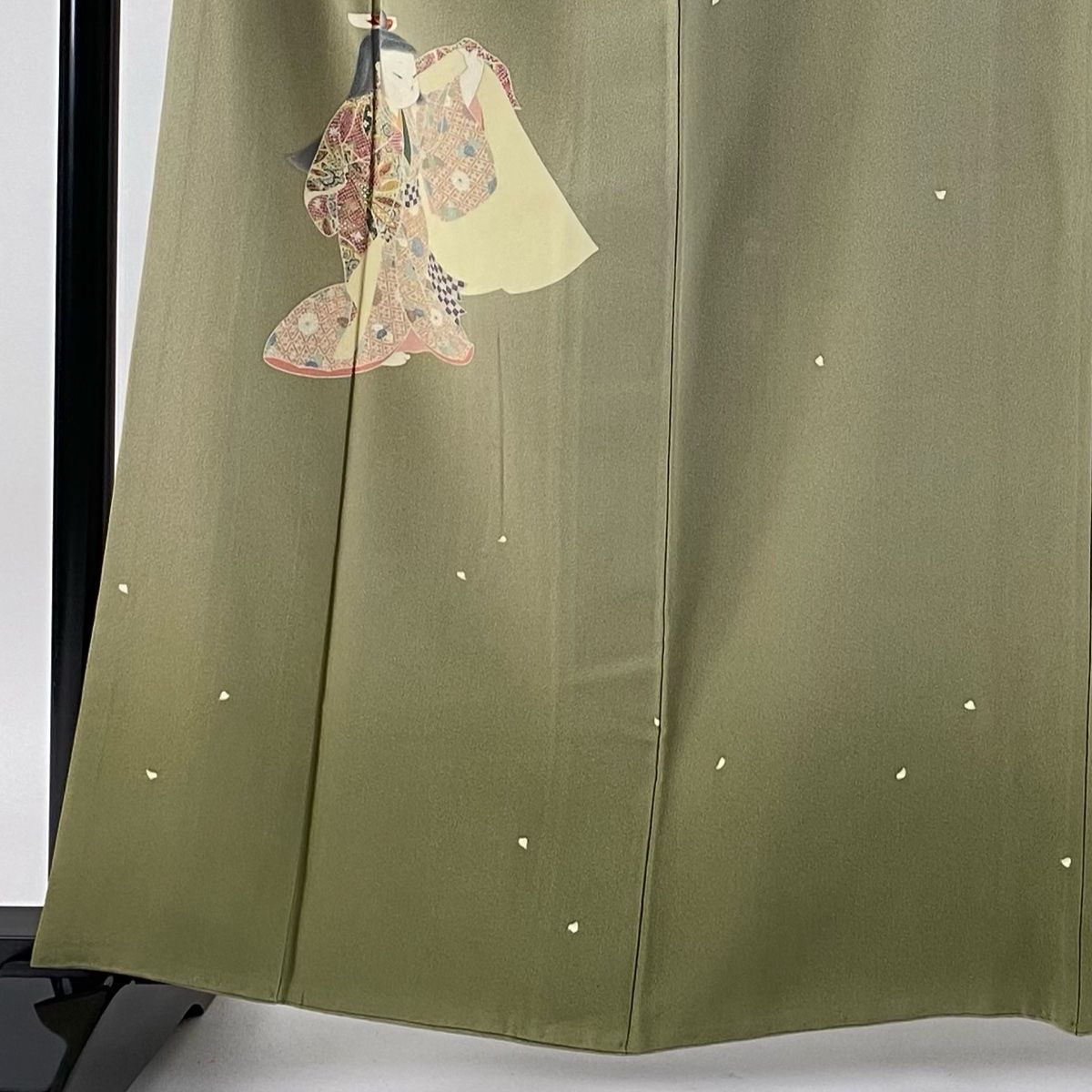 訪問着 身丈161.5cm 裄丈66cm M 袷 二代目 由水十久 落款 童 花びら 灰緑 正絹