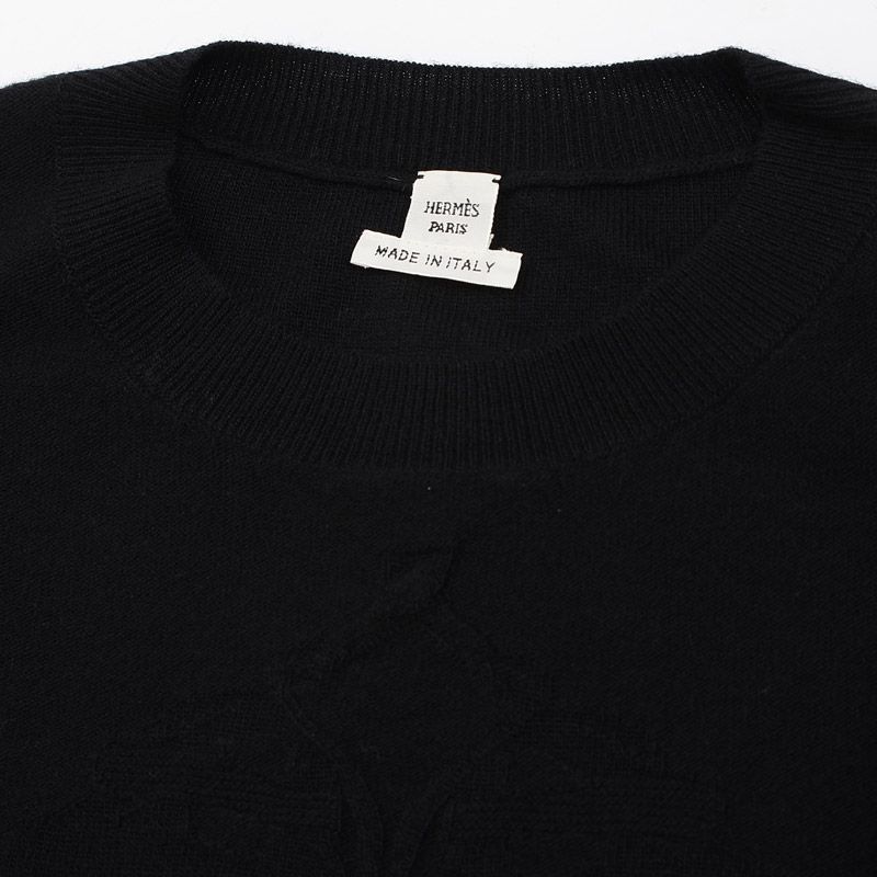 エルメス 柄編みニット セーター ウール/カシミヤ ブラック 36サイズ