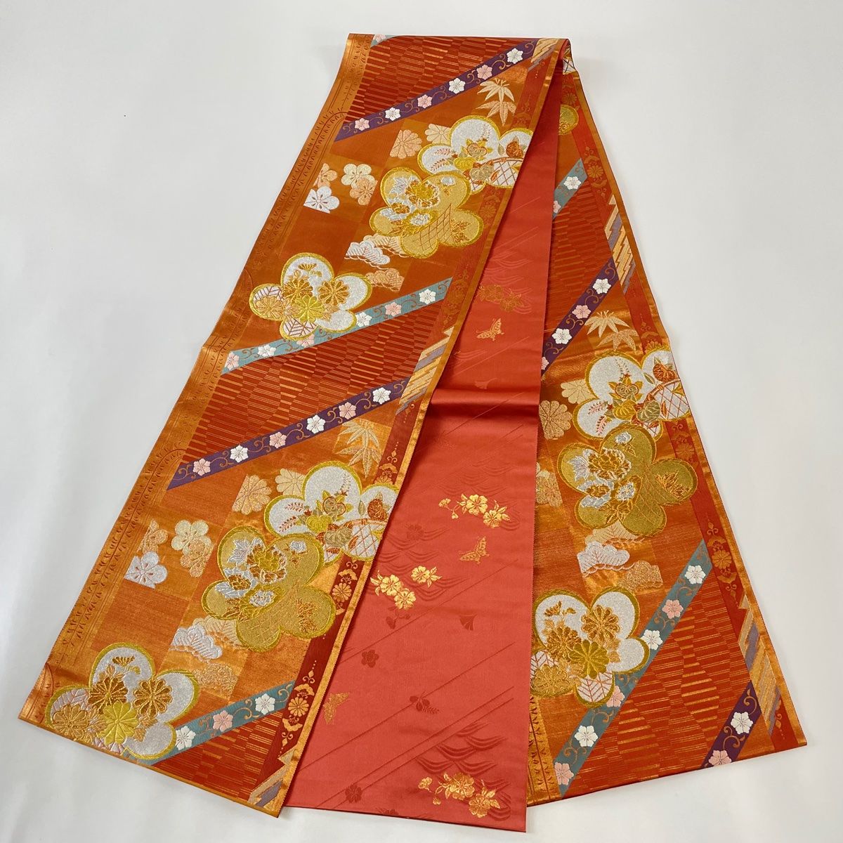 未着用　袋帯　唐織　松竹梅　縦縞　金糸　銀糸　着物　084a p 未着用 袋帯 唐織 松竹梅 縦縞 金糸 銀糸 着物 084a p - メルカリ