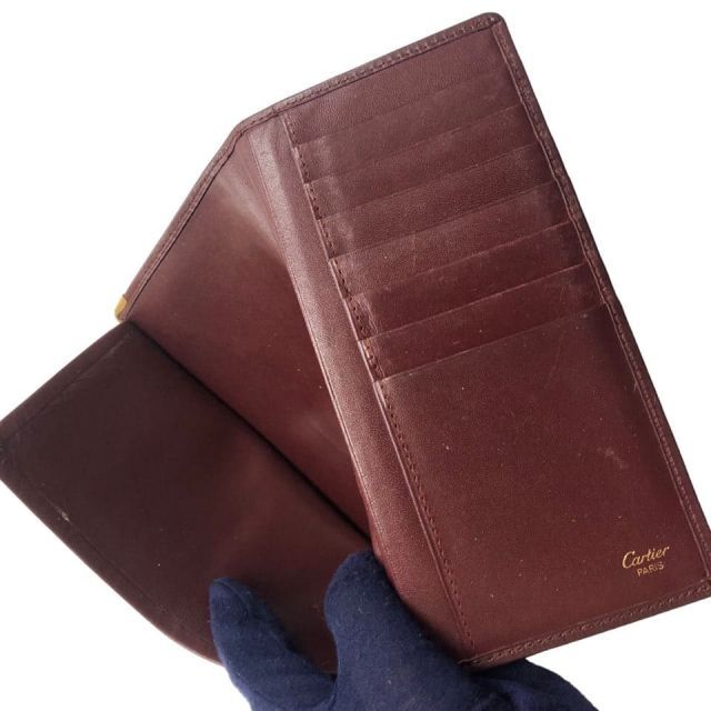 カルティエ 札入れ 財布 マスト レザー メンズ Cartier ボルドー 二