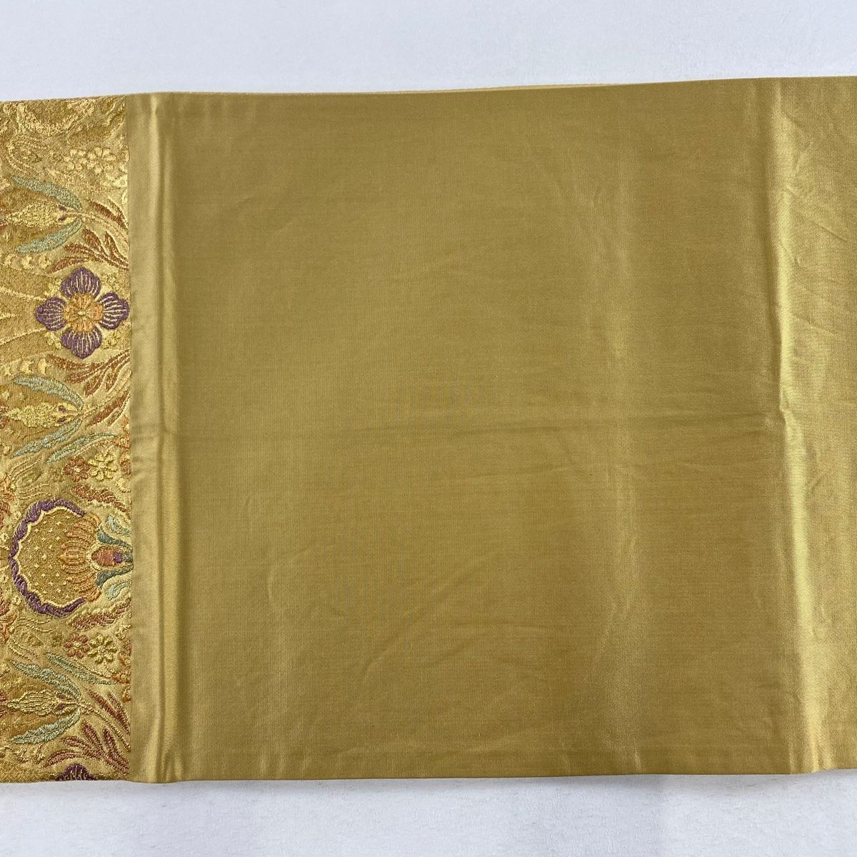 袋帯 美品 秀品 草花 金糸 螺鈿 金色 お太鼓柄 正絹 【中古