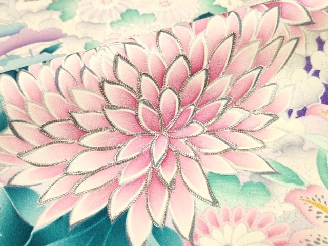 平和屋着物□豪華振袖 駒刺繍 檜扇花文 金彩 正絹 逸品