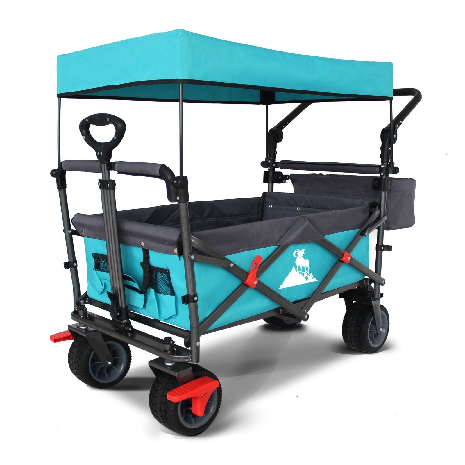 商品 アウトドアワゴン 100L大容量 120kg耐荷重 ノーパンクタイヤ キャンプカート ブレーキ付 折りたたみ 屋根付き キャリーカート TOPWELL キャンプ用品 アウトドア用品 スカイブルー