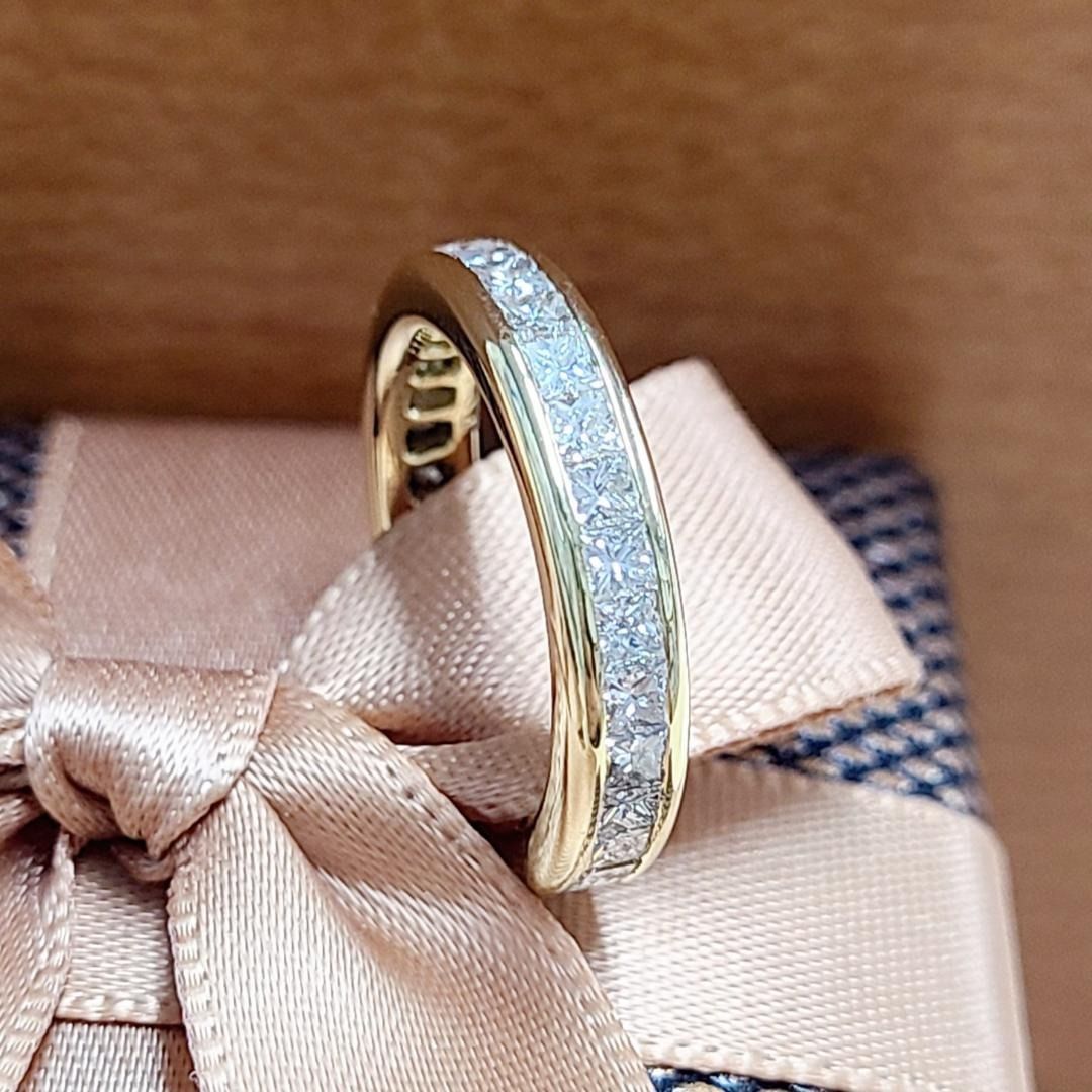 フルエタニティ！プリンセス！1.34ct ダイヤモンド K18 YG リング 鑑 フルエタニティ！プリンセス！1.34ct ダイヤモンド K18 YG リング 鑑