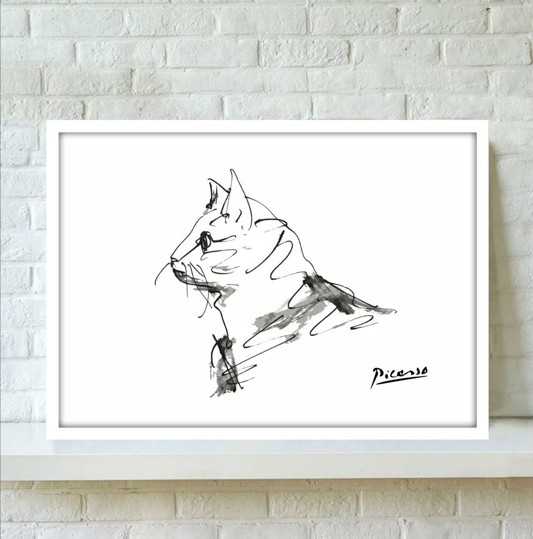 猫の絵102 フレーム付き水彩画 - 絵画