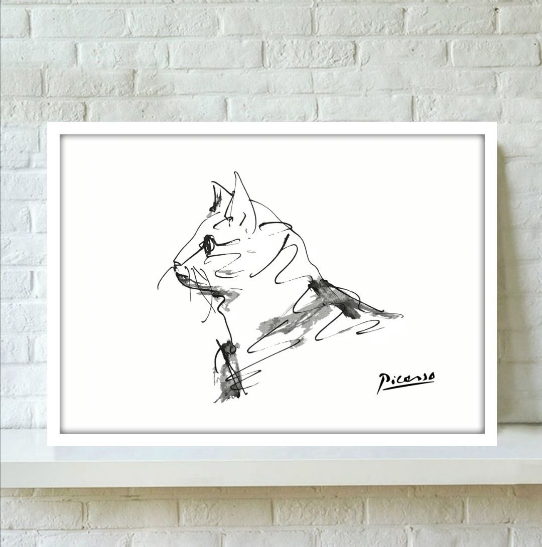 ピカソ 猫の線画作品 ピカソ 猫の絵デッサン画 白フレーム付き - メルカリ