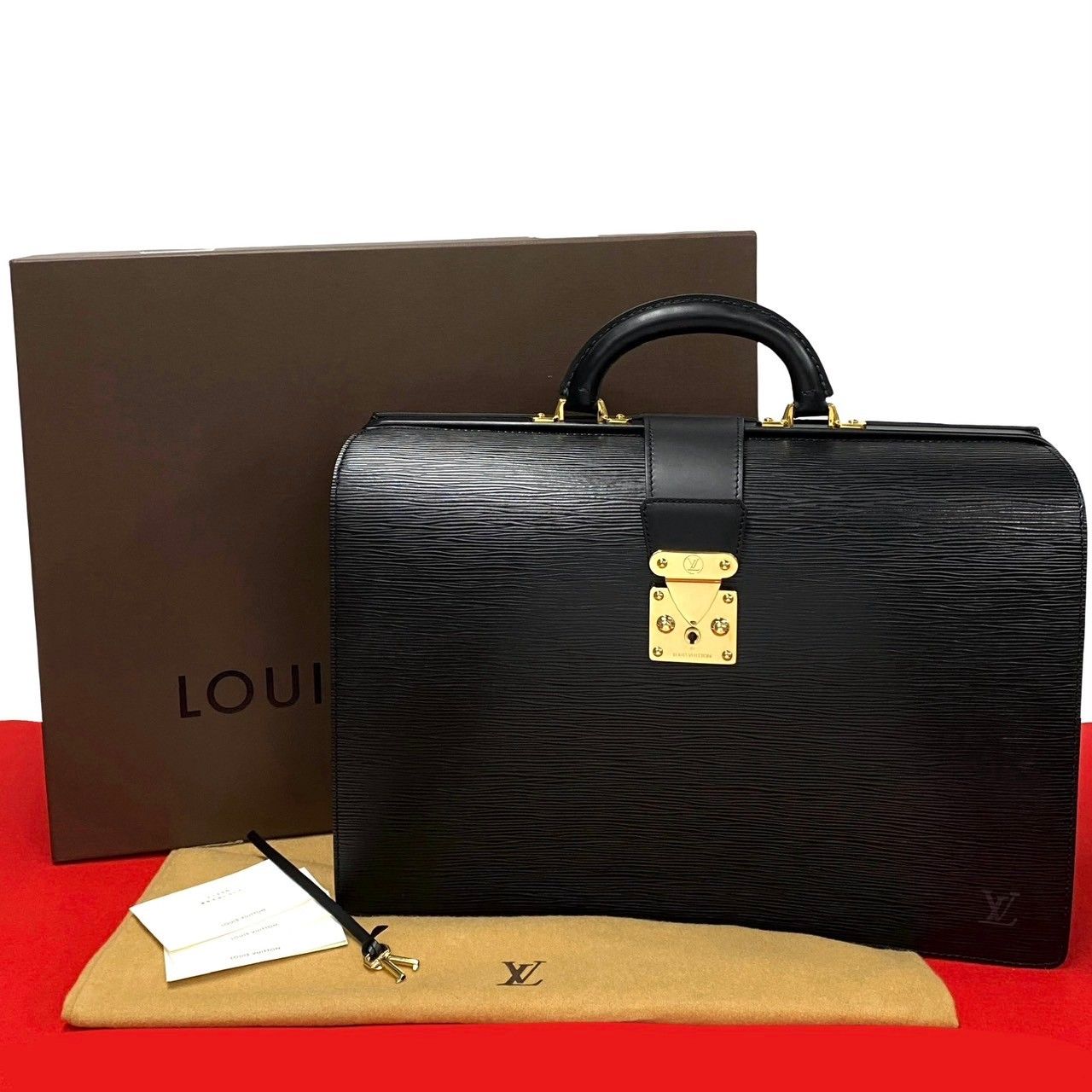 未使用保管品 箱 袋付 LOUIS VUITTON ルイヴィトン セルビエット フェルモアール エピ レザー ビジネスバッグ ブリーフケース 黒 37802