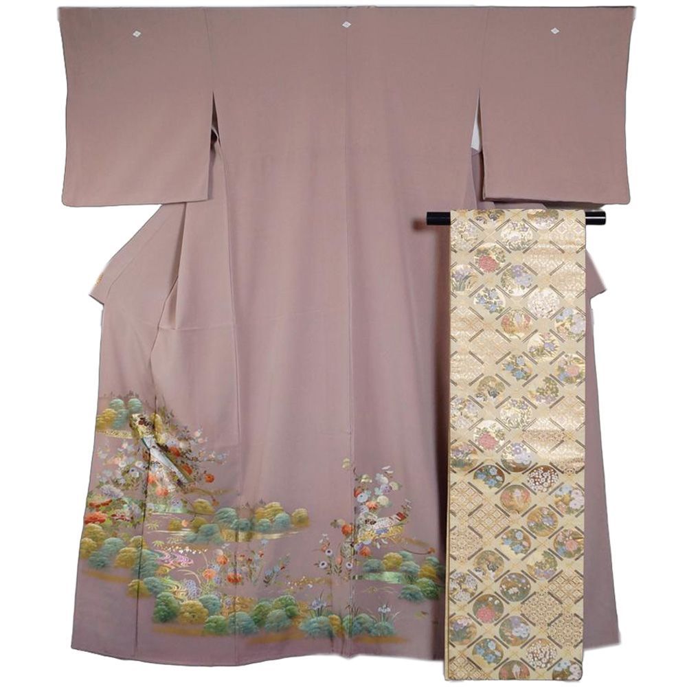 （S-3）正絹 三つ紋 色留袖 比翼なし 袋帯2点セット S-3）正絹 三つ紋 色留袖 比翼なし 袋帯2点セット - メルカリ