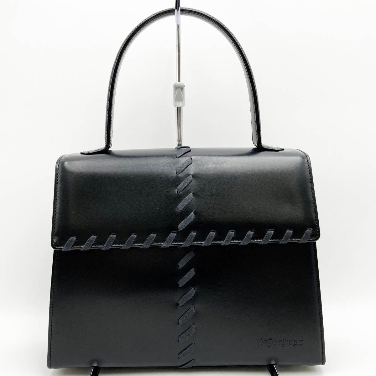 美品 YVES SAINT LAURENT イヴ・サンローラン ハンドバッグ ステッチ 