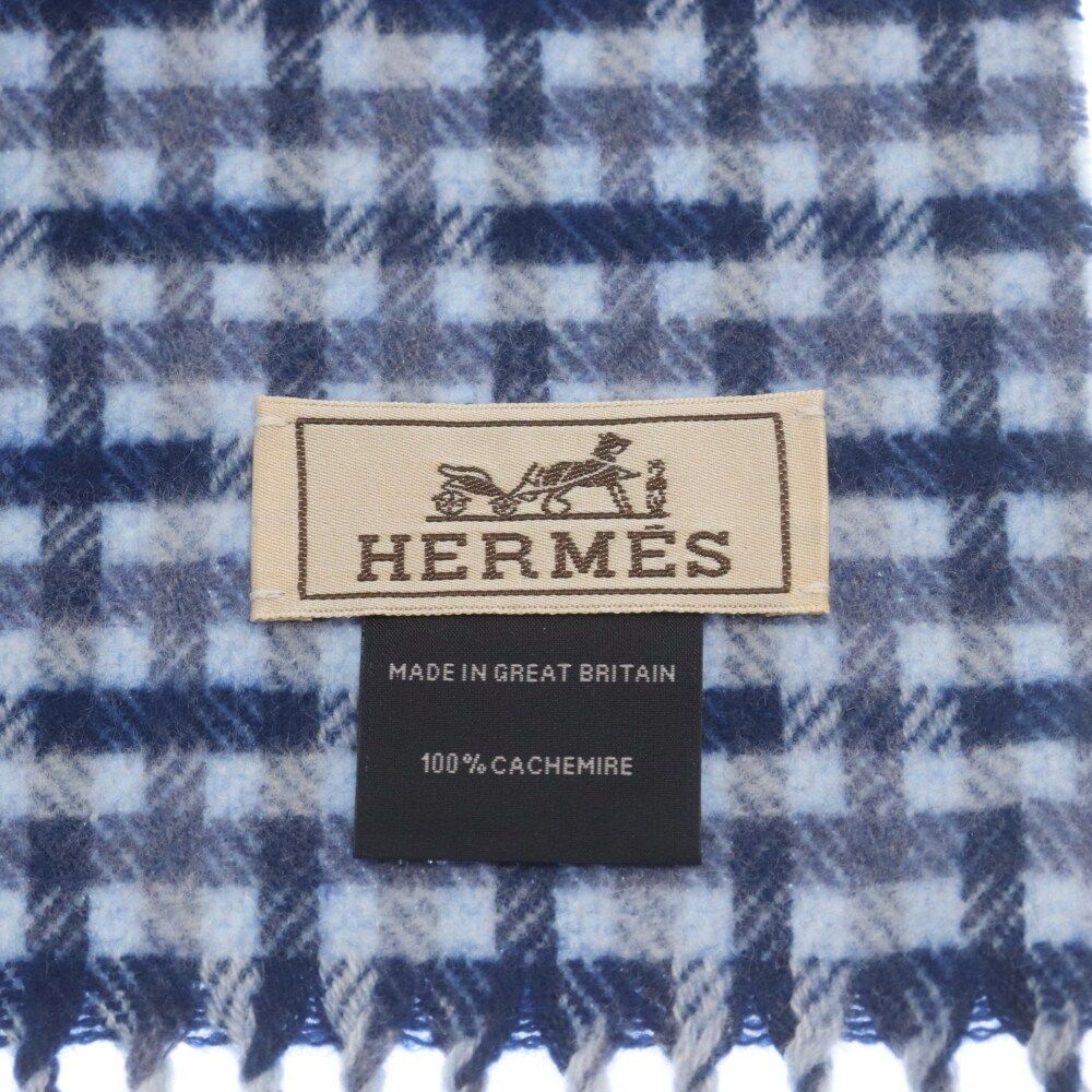 HERMES (エルメス) ロゴ刺繍 カシミヤニットマフラー グレー