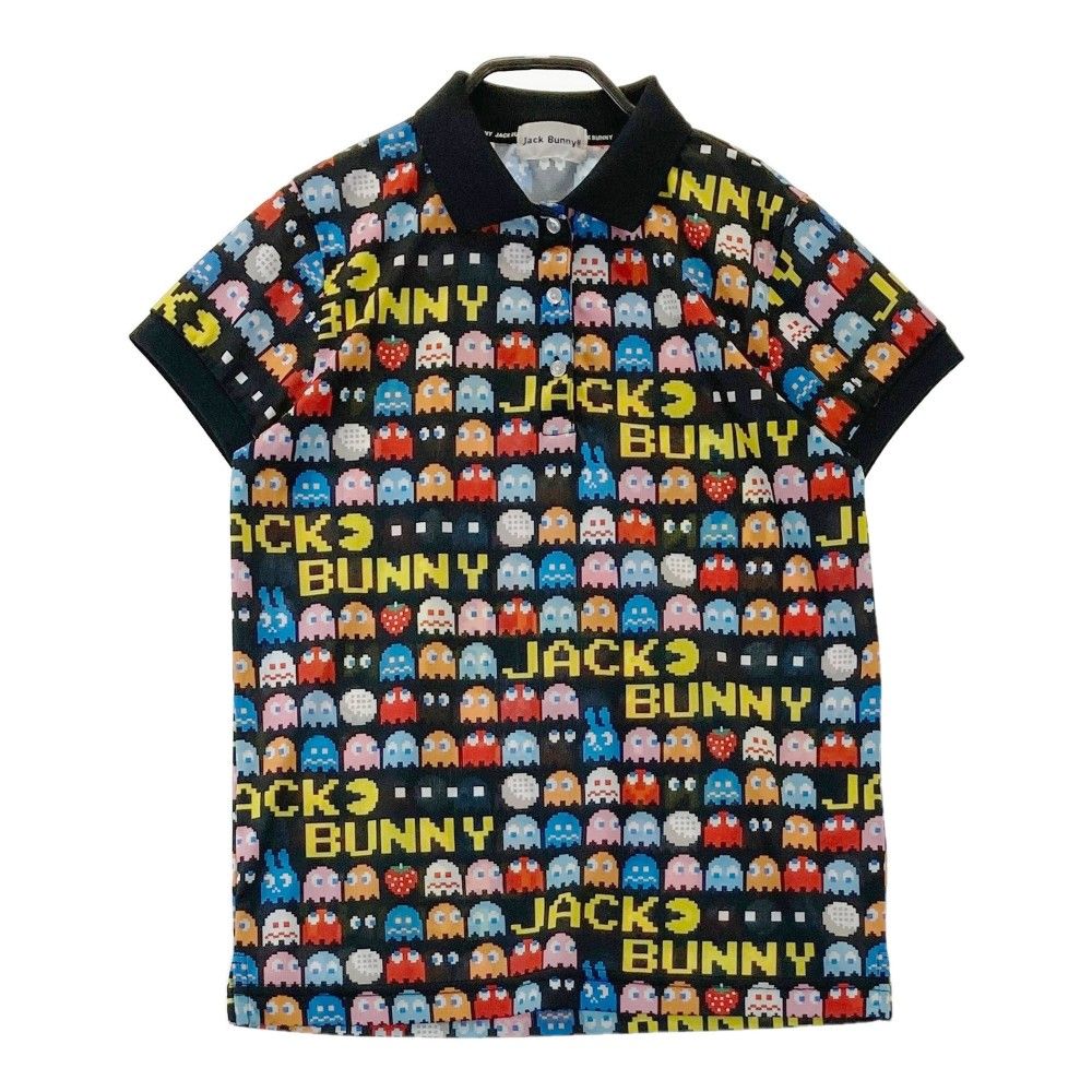 JACK BUNNY!! - JACK BUNNY ジャックバニー ゴルフ ウェア 半袖 ポロシャツ 柄 美品】ジャックバニー 半袖ポロシャツ 白×ネイビー ロゴ総柄