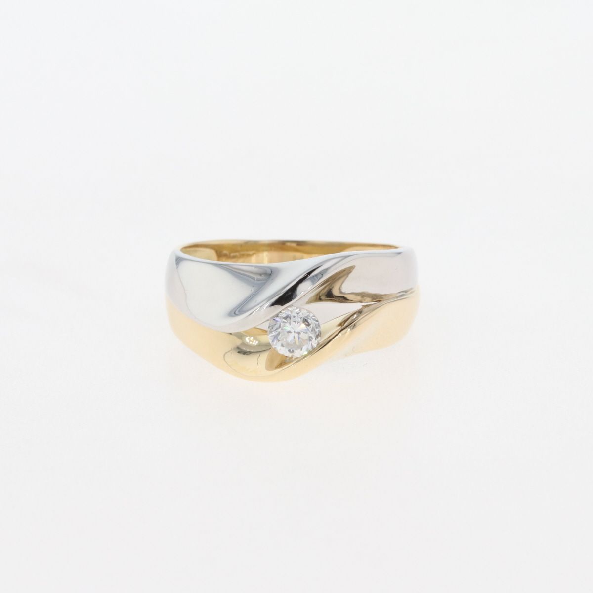 ダイヤモンド デザインリング YG イエローゴールド プラチナ 指輪 リング 12号 K18 Pt850 ダイヤモンド レディース 【中古】