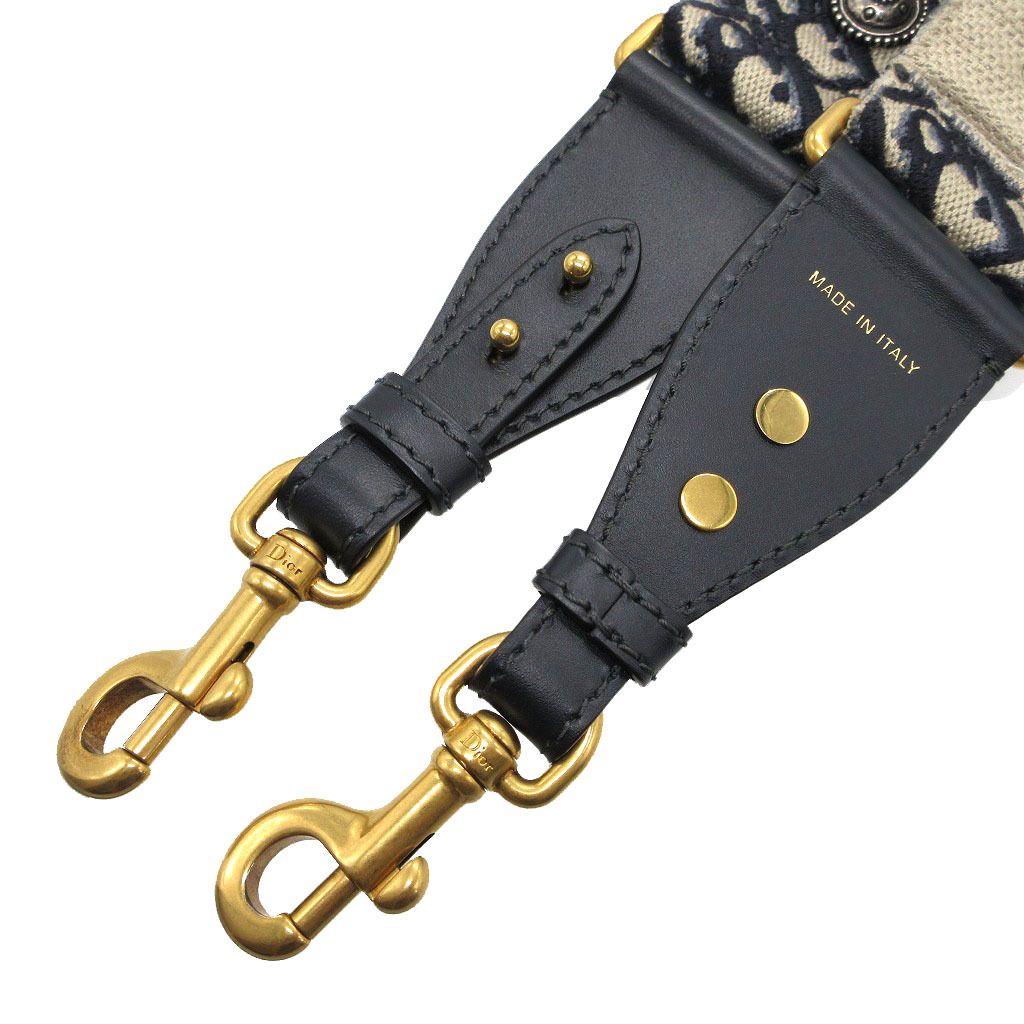 Christian Dior - 美品 クリスチャンディオール オブリーク エンブロイダリー キャンバス レザー ネイビー 紺 ショルダーストラップ 0285【中古】Christian Dior Christian Dior - 美品 クリスチャンディオール オブリーク エン