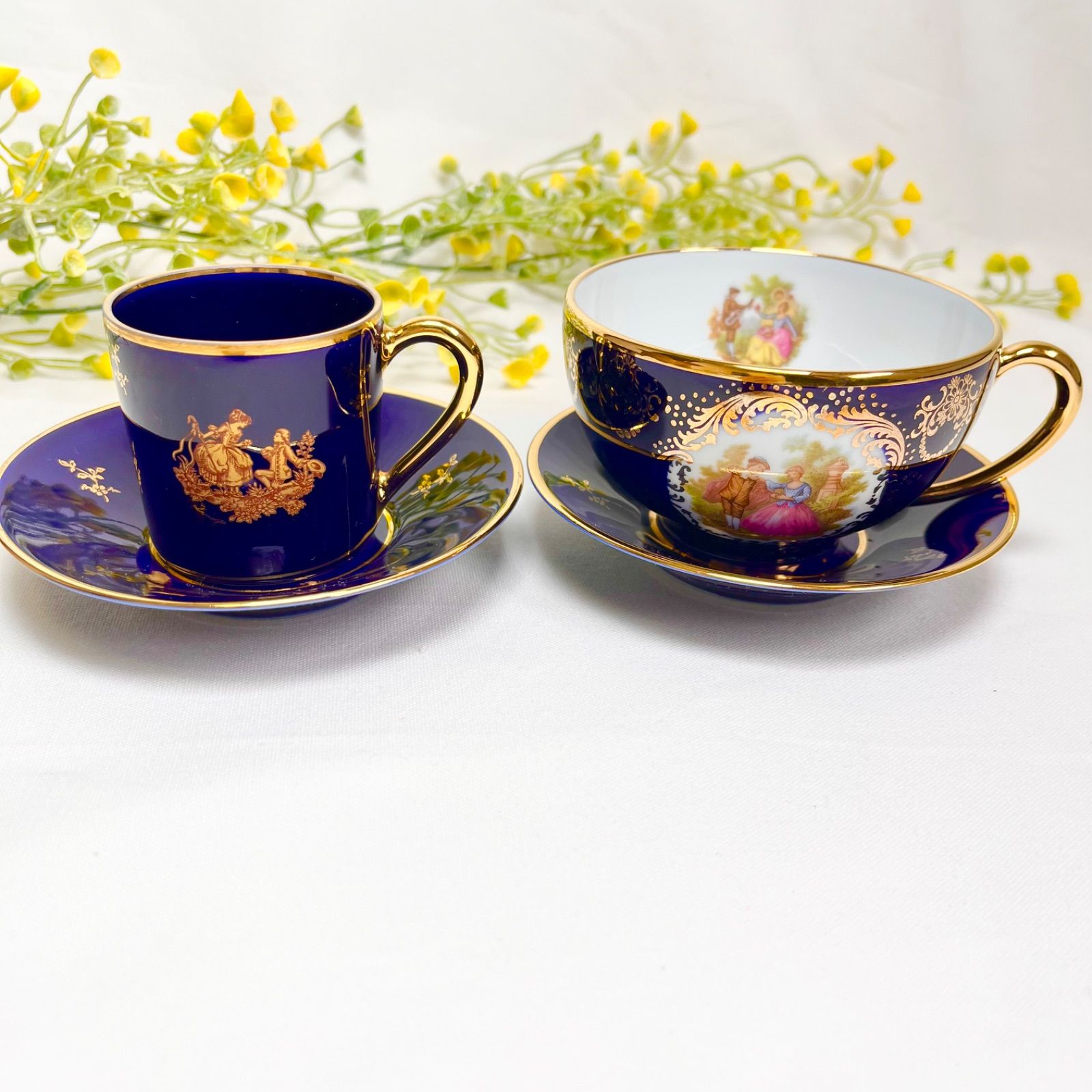 廃盤希少リモージュベルナルド窯アルトワブルーポット&デミタスカップ