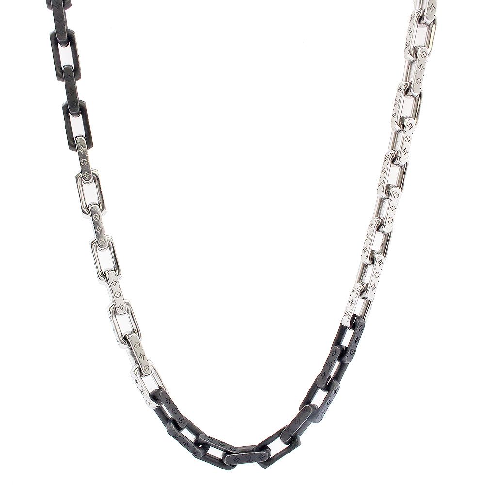 ルイ ヴィトン モノグラム チェーン ネックレス シルバー ブラック