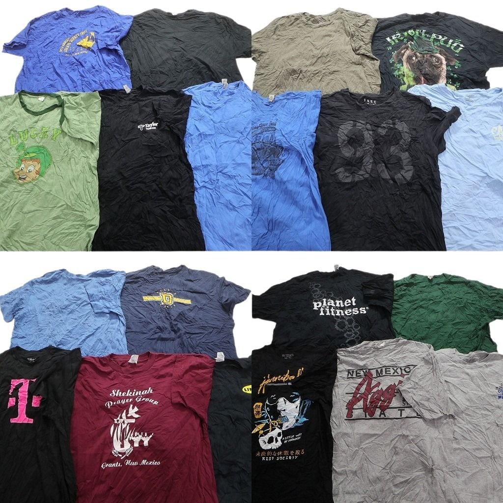 古着卸 まとめ売り カラーmix プリント 半袖Tシャツ 20枚セット (メンズ XL ) リンガー ワンポイント 無地 アニマル 中古 古着 MY7748