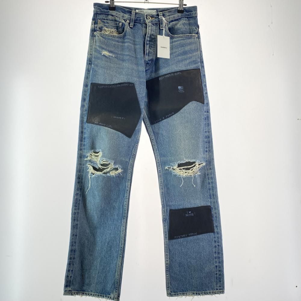 【中古】DAIRIKU 22SS D-6 Painted ＆ Leather Patch Slim Pants サイズ29 インディゴ ダイリク ペイント＆ラザーパッチ スリムパンツ[17]