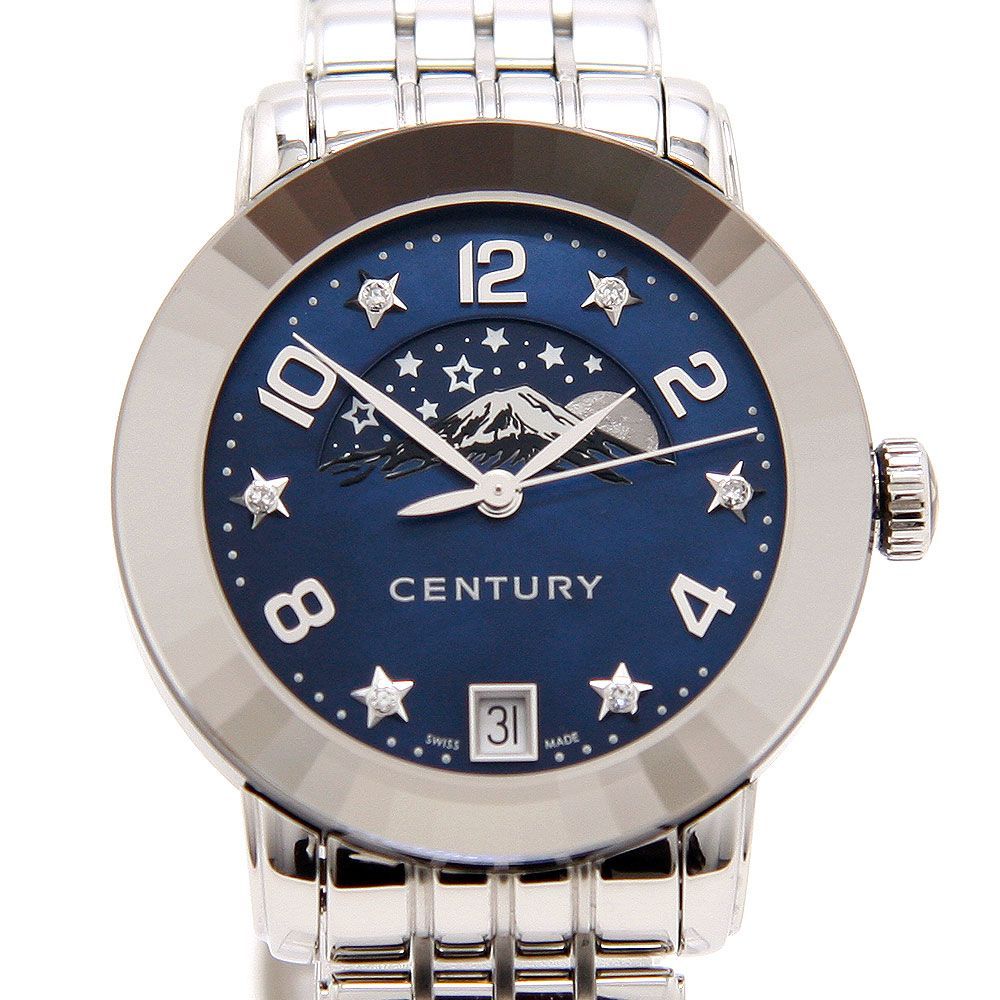 美品 センチュリー CENTURY 腕時計 エレガンス ムーンフェイズ レディースQZ 6Pダイヤ 648.7.U.N05.12.SF マザーオブパール 電池式 SS 中古 美品】センチュリー CENTURY 腕時計 エレガンス ムーンフェイズ