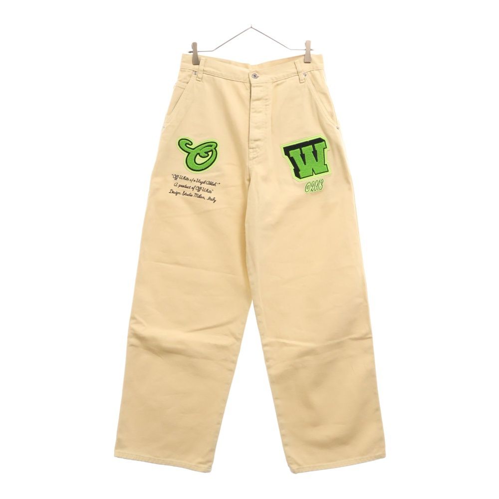 OFF-WHITE オフホワイト Logo Flocked Wide Leg Jeans ワッペン付き ワイドレッグ バギーパンツ ジーンズ ベージュ OMYA159S23DEN001